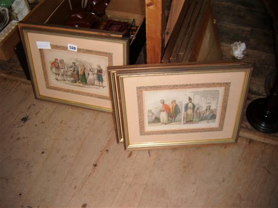 Set of 8 coloured engravings of elegant Georgian figures